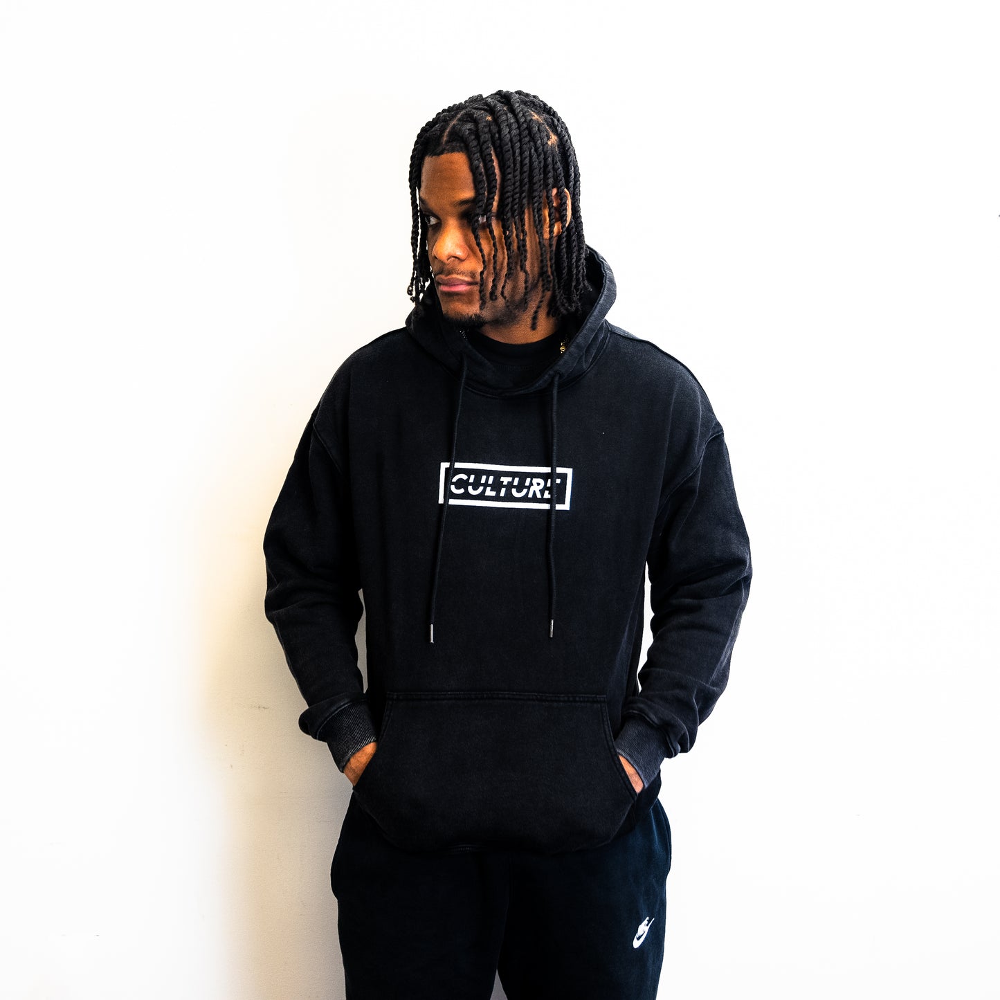 Washed Black Culture Box Logo Hoodie